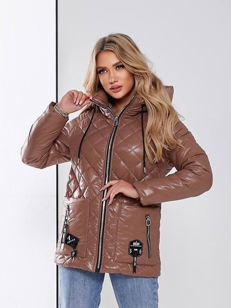 Жіноча стьобана куртка з блиском, арт.504, кава 3769755s4 фото