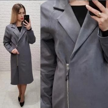 Замшеве пальто, арт. М100, колір сірий М100 фото
