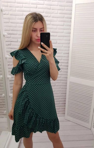 Платье с рюшами, арт. 484, бутылка в белый горох 484 фото
