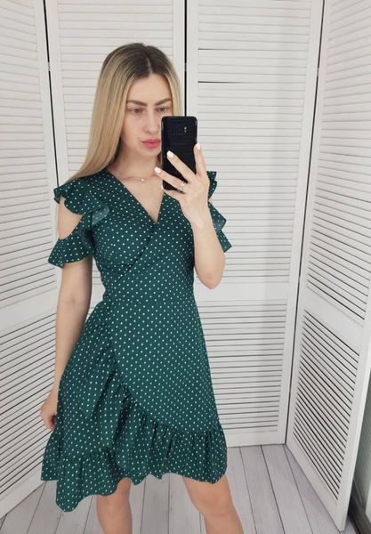 Платье с рюшами, арт. 484, бутылка в белый горох 484 фото