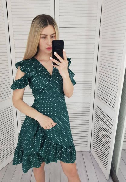 Платье с рюшами, арт. 484, бутылка в белый горох 484 фото